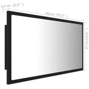 vidaXL Καθρέφτης Μπάνιου με LED Μαύρος 80x8,5x37cm Ακρυλικός 1 τεμ.