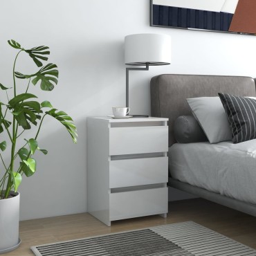 vidaXL Κομοδίνα 2 τεμ. Γυαλιστερό Λευκό 40x35x62,5cm από Επεξ. Ξύλο