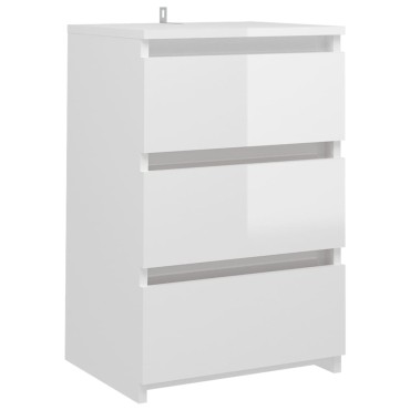 vidaXL Κομοδίνα 2 τεμ. Γυαλιστερό Λευκό 40x35x62,5cm από Επεξ. Ξύλο