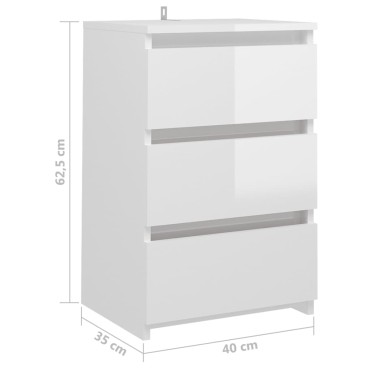 vidaXL Κομοδίνα 2 τεμ. Γυαλιστερό Λευκό 40x35x62,5cm από Επεξ. Ξύλο