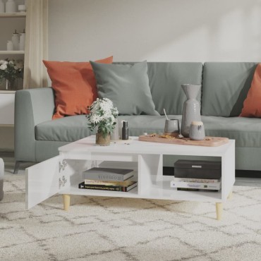 vidaXL Τραπεζάκι Σαλονιού Γυαλ. Λευκό 90x60x35cm από Επεξεργ. Ξύλο 1 τεμ.