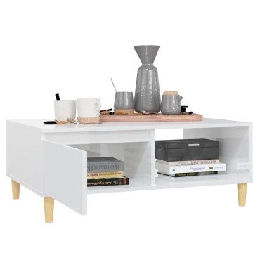 vidaXL Τραπεζάκι Σαλονιού Γυαλ. Λευκό 90x60x35cm από Επεξεργ. Ξύλο 1 τεμ.