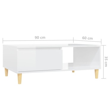 vidaXL Τραπεζάκι Σαλονιού Γυαλ. Λευκό 90x60x35cm από Επεξεργ. Ξύλο 1 τεμ.