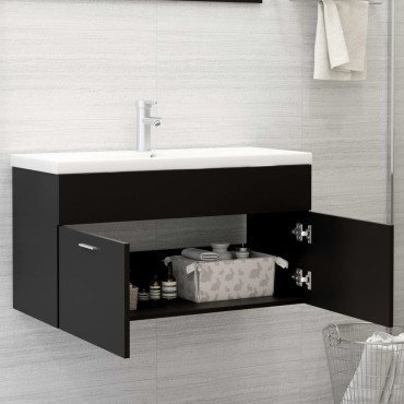 vidaXL Ντουλάπι Νιπτήρα Μαύρο 90x38,5x46cm από Επεξ. Ξύλο 1 τεμ.