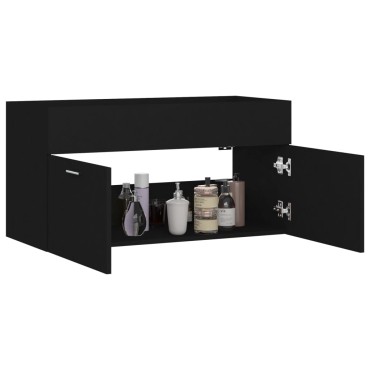 vidaXL Ντουλάπι Νιπτήρα Μαύρο 90x38,5x46cm από Επεξ. Ξύλο 1 τεμ.