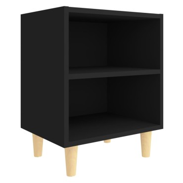 vidaXL Κομοδίνo Μαύρο 40x30x50cm με Μασίφ Ξύλινα Πόδια 1 τεμ.