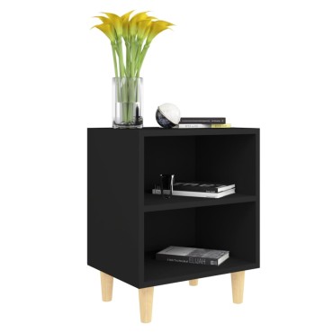 vidaXL Κομοδίνo Μαύρο 40x30x50cm με Μασίφ Ξύλινα Πόδια 1 τεμ.