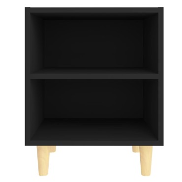 vidaXL Κομοδίνo Μαύρο 40x30x50cm με Μασίφ Ξύλινα Πόδια 1 τεμ.