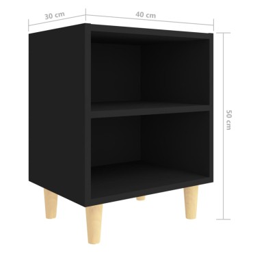 vidaXL Κομοδίνo Μαύρο 40x30x50cm με Μασίφ Ξύλινα Πόδια 1 τεμ.
