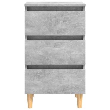 vidaXL Κομοδίνο Γκρι Σκυροδέματος 40x35x69cm Μασίφ Ξύλινα Πόδια 1 τεμ.