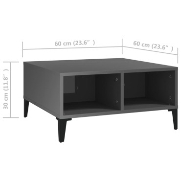 vidaXL Τραπεζάκι Σαλονιού Γυαλιστερό Γκρι 60x60x30cm Επεξ. Ξύλο 1 τεμ.