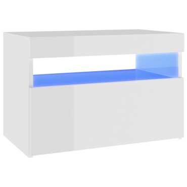 vidaXL Κομοδίνο με LED Γυαλιστερό Λευκό 60x35x40cm 1 τεμ.