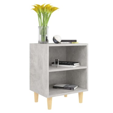 vidaXL Κομοδίνα 2 τεμ. Γκρι Σκυροδέμ. 40x30x50cm Μασίφ Ξύλινα Πόδια