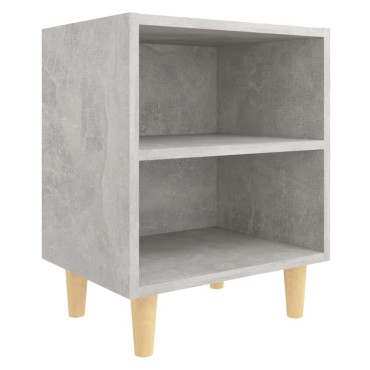 vidaXL Κομοδίνα 2 τεμ. Γκρι Σκυροδέμ. 40x30x50cm Μασίφ Ξύλινα Πόδια