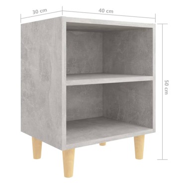 vidaXL Κομοδίνα 2 τεμ. Γκρι Σκυροδέμ. 40x30x50cm Μασίφ Ξύλινα Πόδια