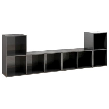 vidaXL Έπιπλα Τηλεόρασης 4 τεμ. Γυαλ. Γκρι 72x35x36,5cm Επεξ. Ξύλο