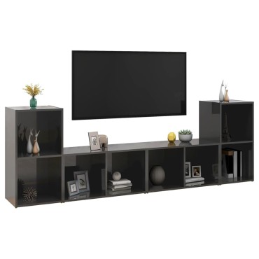 vidaXL Έπιπλα Τηλεόρασης 4 τεμ. Γυαλ. Γκρι 72x35x36,5cm Επεξ. Ξύλο