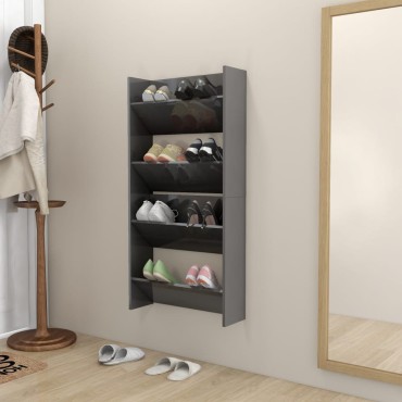 vidaXL Παπουτσοθήκες Τοίχου 2 τεμ. Γυαλ. Γκρι 60x18x60cm Επεξ. Ξύλο