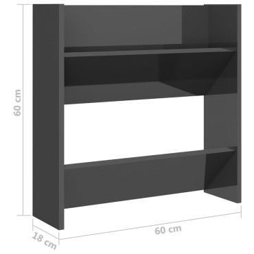 vidaXL Παπουτσοθήκες Τοίχου 2 τεμ. Γυαλ. Γκρι 60x18x60cm Επεξ. Ξύλο