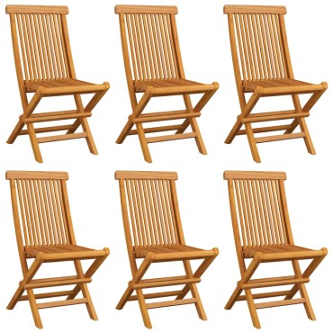 vidaXL Καρέκλες Κήπου 6 τεμ. από Μασίφ Ξύλο Teak με Γκρι Μαξιλάρια 47x60x89cm
