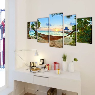 Πίνακας σε Καμβά Σετ Αμμώδης Παραλία με Αιώρα 200 x 100 εκ.