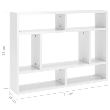 vidaXL Ραφιέρα Τοίχου Γυαλιστερό Λευκό 75x16x55cm από Επεξ. Ξύλο 1 τεμ.