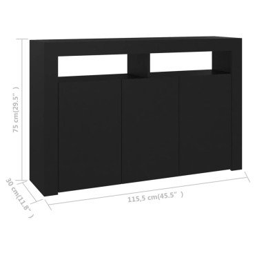 vidaXL Μπουφές με LED Μαύρος 115,5x30x75cm 1 τεμ.