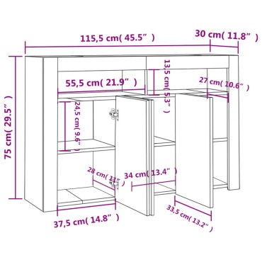 vidaXL Μπουφές με LED Μαύρος 115,5x30x75cm 1 τεμ.