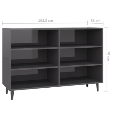 vidaXL Ραφιέρα Γυαλιστερή Γκρι 103,5x35x70cm από Επεξ. Ξύλο 1 τεμ.