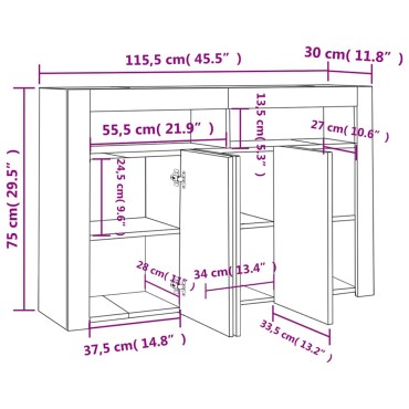 vidaXL Μπουφές με LED Γκρι Σκυροδέματος 115,5x30x75cm 1 τεμ.