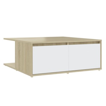 vidaXL Τραπεζάκι Σαλονιού Λευκό/Sonoma Δρυς 80x80x31cm Επεξ. Ξύλο 1 τεμ.