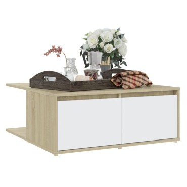vidaXL Τραπεζάκι Σαλονιού Λευκό/Sonoma Δρυς 80x80x31cm Επεξ. Ξύλο 1 τεμ.