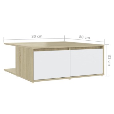 vidaXL Τραπεζάκι Σαλονιού Λευκό/Sonoma Δρυς 80x80x31cm Επεξ. Ξύλο 1 τεμ.