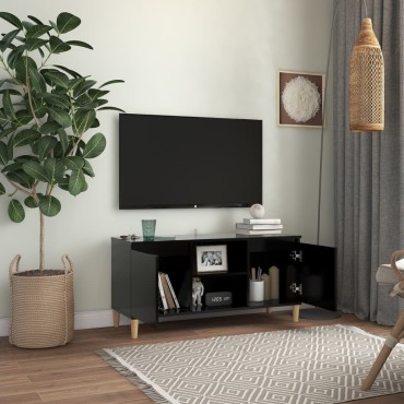 vidaXL Έπιπλο Τηλεόρασης Καφέ Μαύρο 103,5x35x50cm Μασίφ Ξύλινα Πόδια