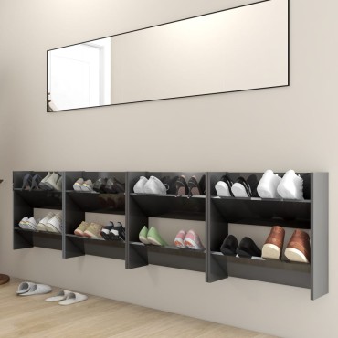 vidaXL Παπουτσοθήκες 4 τεμ. Γυαλ. Γκρι 60x18x60cm Επεξ. Ξύλο