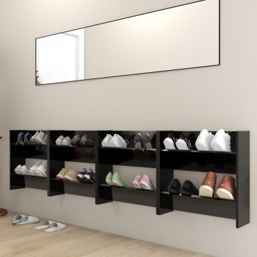 vidaXL Παπουτσοθήκες Τοίχου 4 τεμ. Μαύρο 60x18x60cm από Επεξ. Ξύλο