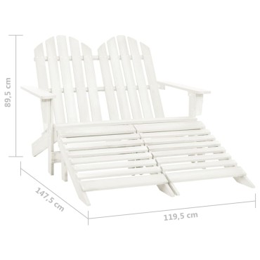 vidaXL Καρέκλα Κήπου Adirondack Διθέσια Λευκή Ξύλο Ελάτης & Υποπόδιο 119,5x147,5x89,5cm 1 τεμ.