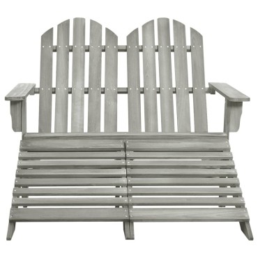 vidaXL Καρέκλα Κήπου Adirondack Διθέσια Γκρι Ξύλο Ελάτης & Υποπόδιο 119,5x147,5x89,5cm 1 τεμ.