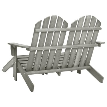 vidaXL Καρέκλα Κήπου Adirondack Διθέσια Γκρι Ξύλο Ελάτης & Υποπόδιο 119,5x147,5x89,5cm 1 τεμ.