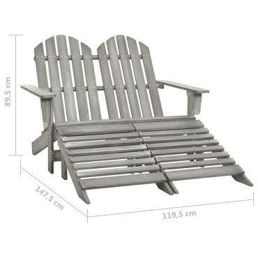 vidaXL Καρέκλα Κήπου Adirondack Διθέσια Γκρι Ξύλο Ελάτης & Υποπόδιο 119,5x147,5x89,5cm 1 τεμ.