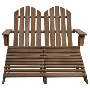 vidaXL Καρέκλα Κήπου Adirondack Διθέσια Καφέ Ξύλο Ελάτης & Υποπόδιο 119,5x147,5x89,5cm 1 τεμ.