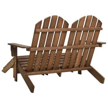 vidaXL Καρέκλα Κήπου Adirondack Διθέσια Καφέ Ξύλο Ελάτης & Υποπόδιο 119,5x147,5x89,5cm 1 τεμ.