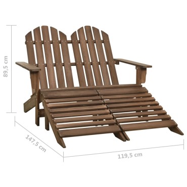 vidaXL Καρέκλα Κήπου Adirondack Διθέσια Καφέ Ξύλο Ελάτης & Υποπόδιο 119,5x147,5x89,5cm 1 τεμ.