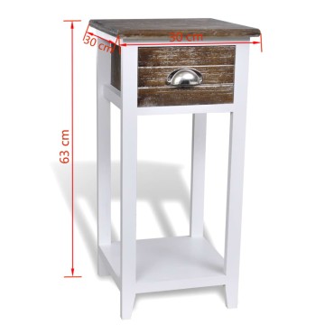 vidaXL Κομοδίνο με 1 Συρτάρι Καφέ / Λευκό 30x30x63cm 1 τεμ.