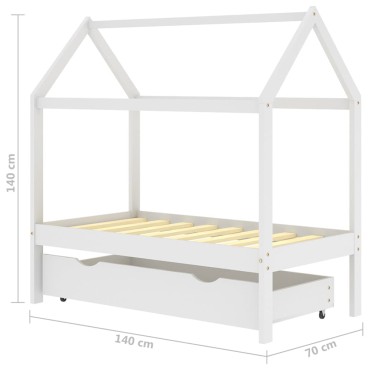 vidaXL Πλαίσιο Κρεβατιού Παιδικό με Συρτάρι Λευκό 70x140cm Ξύλο Πεύκου 1 τεμ. - Μονό