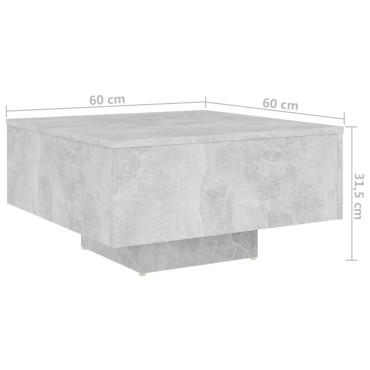 vidaXL Τραπεζάκι Σαλονιού Γκρι Σκυροδέματος 60x60x31,5cm Επεξ. Ξύλο 1 τεμ.
