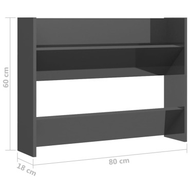 vidaXL Παπουτσοθήκη Τοίχου Γυαλιστερό Γκρι 80x18x60cm από Επεξ. Ξύλο