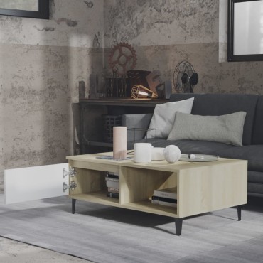 vidaXL Τραπεζάκι Σαλονιού Λευκό/Sonoma Δρυς 90x60x35cm Επεξ. Ξύλο 1 τεμ.