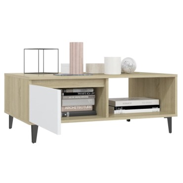 vidaXL Τραπεζάκι Σαλονιού Λευκό/Sonoma Δρυς 90x60x35cm Επεξ. Ξύλο 1 τεμ.