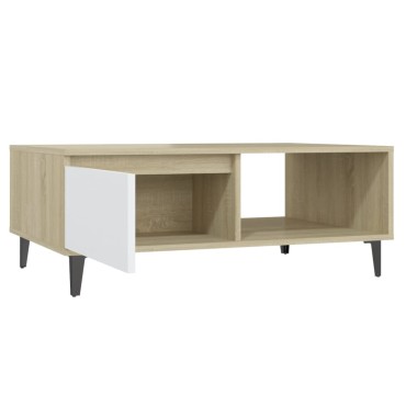 vidaXL Τραπεζάκι Σαλονιού Λευκό/Sonoma Δρυς 90x60x35cm Επεξ. Ξύλο 1 τεμ.